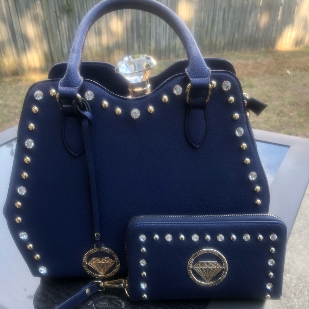 Traci Lynn Diamond Chic Navy Blue Handbag